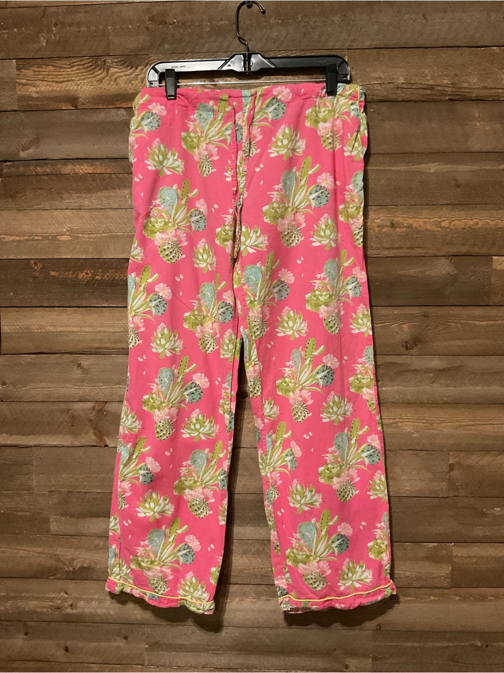 Women’s Mahogany Pink Green Cactus Print Pull On Drawstring PJ Pants Large